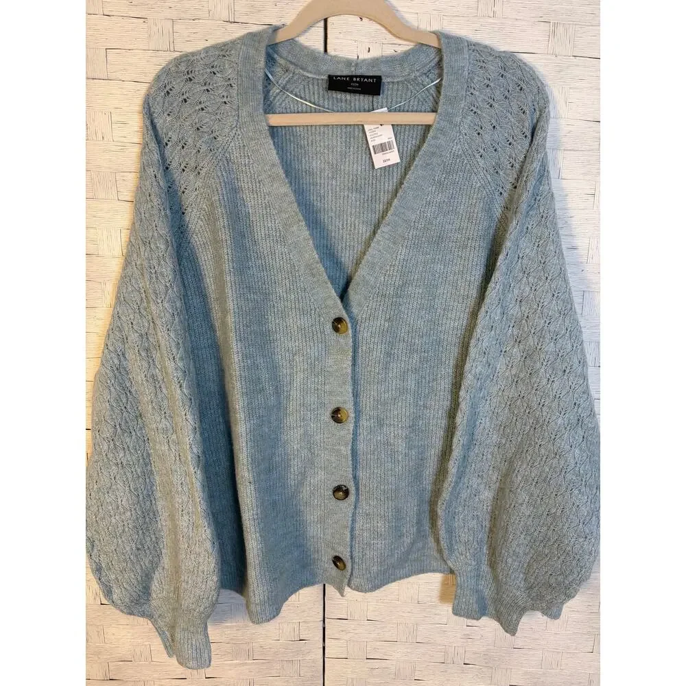 Lane Bryant women’s cardigan sweater blue soft feminine puff sleeve plus size ￼